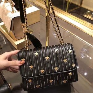 New Tory Burch Star stud shoulder bag chain, black lamb leather